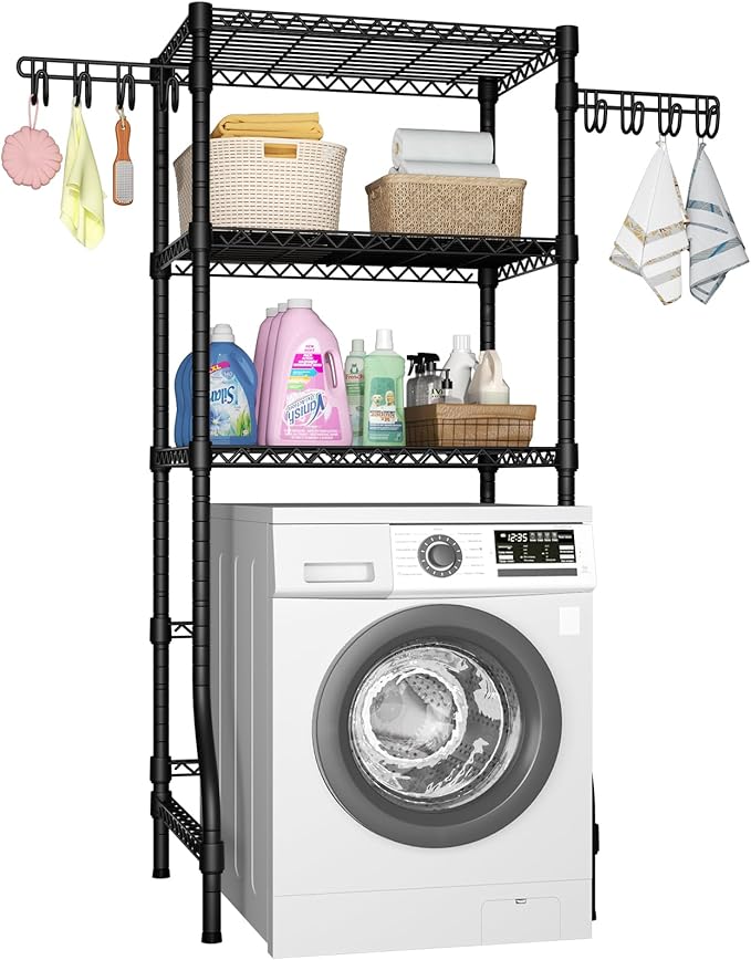 Ulif U8 Medium Laundry Room Storage Organizer, Over the Washer and Dryer Storage Shelves for Laundry Organization, 32.3”W x 17.3”D x 76.2”H, Suit Washing Machine Width within 29.9”, Hold 304 lb, Black-Ruum Studio Home
