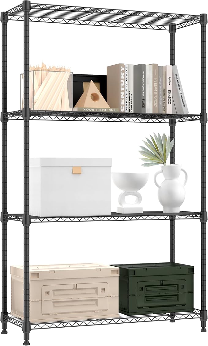 1000 lbs 4 Tier Shelf Metal Storage Shelves Shelving Wire Rack Heavy Duty Closet Organizers for Garage Kitchen Bathroom Laundry Black 13.8" D x 35.4" W x 59.5" H-Ruum Studio Home