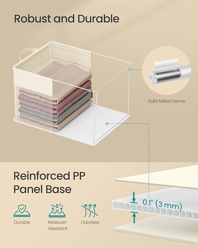 SONGMICS ClosetOrganizers Set of 3, Medium Fabric Storage Baskets, Foldable Organizer with Transparent Nylon Mesh, 15.7 x 11.8 x 9.8 Inches, Handles, for Bedroom, Living Room, Cream White URFB940W01-Ruum Studio Home