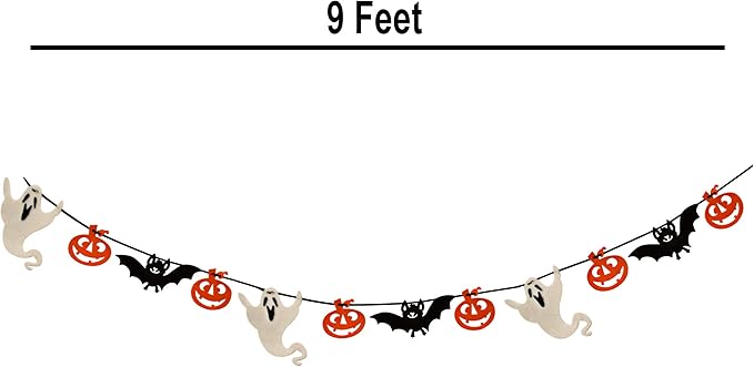Gift Boutique - 9 Foot Halloween Garland Felt Banner Chain Decorations Indoor & Outdoor Party Supplies 18 Feet Total Pack of 2 Designs Skeletons Bat Pumpkin Ghost-Ruum Studio Home