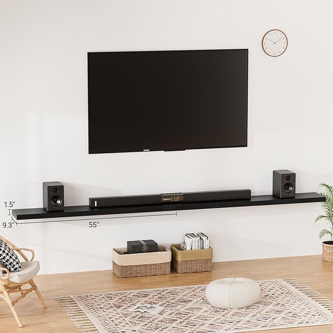 Heimlove 55 Inch Long Floating Shelves for Wall,9.3" Deep Black Floating Shelf Set of 2,Large Display Shelf & Storage Shelf,Wall Mounted Shelves for Bedroom Living Room Kitchen Office-Ruum Studio Home