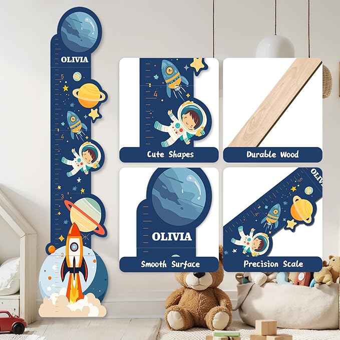 Personalized Name Growth Chart for Wall, Space Height Measurement for Wall, Children Height Chart Ruler, Portable 3D Removable Growth Chart, Wall Height Measurement for Kids-Ruum Studio Home