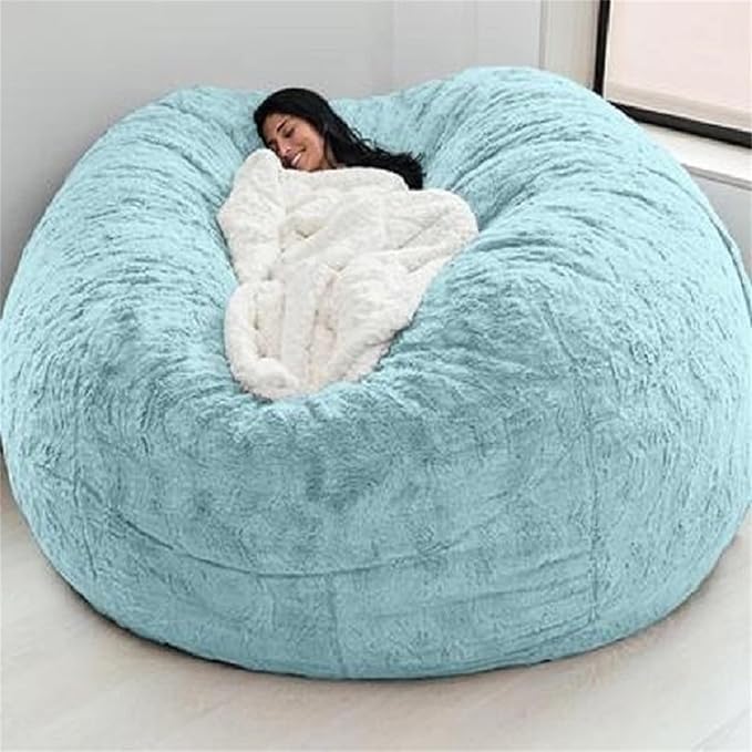 Big Huge Giant Bean Bag Chair for Adults, (No Filler) Bean Bag Chairs in Multiple Sizes and Colors Giant Foam-Filling Required- Machine Washable Covers, Double Stitched Seams (Sky Blue,5FT)-Ruum Studio Home