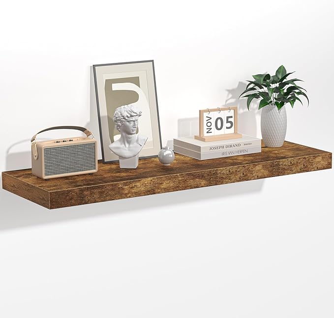 Floating Shelves - 10.3 Inch Deep Wall Shelf for Decor & Storage - Wall Mounted Display Shelving with Invisible Heavy-Duty Metal Bracket - 36" W x 10.3" D x 1.8" H - Set of 1 - Rustic Brown-Ruum Studio Home