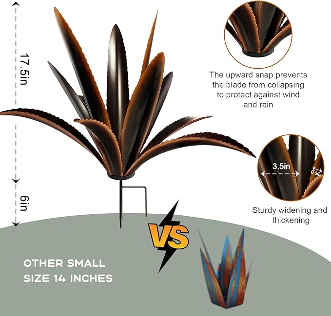TOMBABY Enlarge Thickened Wind Resistant Metal Agave Garden Art Plant Country Garden Sculpture Statue Outdoor Decoration Agave Metal Plant Courtyard Ornament Gift (2, 12 Leaves Black)-Ruum Studio Home