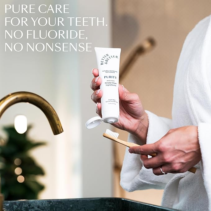 Better & Better Purity Toothpaste | Natural Whitening Toothpaste Without Additives | Organic, Vegan, Fluoride & SLS Free | Coconut-Based Formula w/Fresh Mint Flavor | 3.4oz-Ruum Studio Home