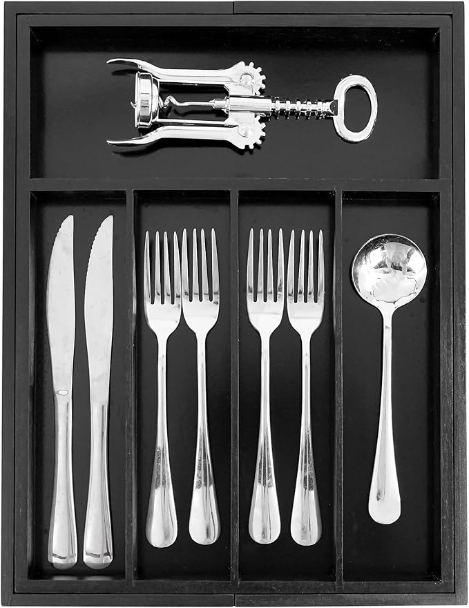 VaeFae Bamboo Drawer Organizer, Expandable Silverware Drawer Organizer, Cutlery Tray with Dividers for Kitchen Utensils (Black, Medium)-Ruum Studio Home