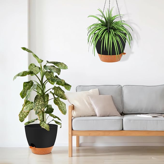 GARDIFE Large Hanging Planter, 12 inch Hanging planters for Indoor. Outdoor Plants, Self Watering Plant Pot, Plant Hanger, Black-Ruum Studio Home