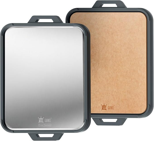 GUANCI Pure Titanium Cutting Board, Double Sided Cutting Board for Kitchen, Pure Titanium/Wood Fiber Composite with Juice Groove Dishwasher Safe 16"L x 11"W-Ruum Studio Home