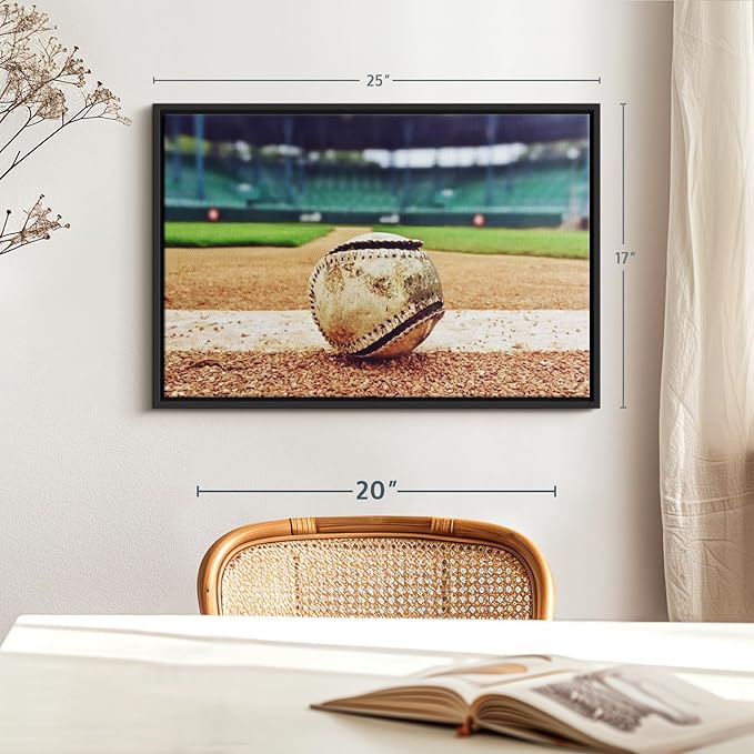 ElephantStock Baseball In Stadium Wall Art - Horizontal Framed Canvas - 1-Piece Living Room Wall Decor - Car Photography Canvas Print - Brown and Beige Decor for Wall - 25" X 17"-Ruum Studio Home