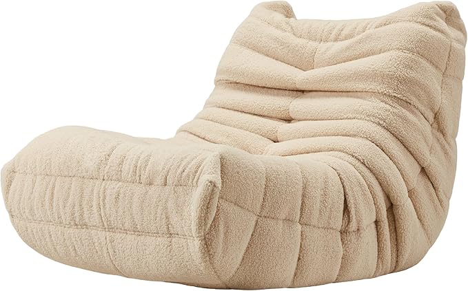 Bean Bag Chairs for Adults Giant Bean Bag Chair Memory Foam BeanBag Chair Big Bean Bag Sofa with Filler Faux Fur Fireside Beanbags Lazy Sofa for Living Room Bedroom Dorm Office (Khaki Teddy)-Ruum Studio Home