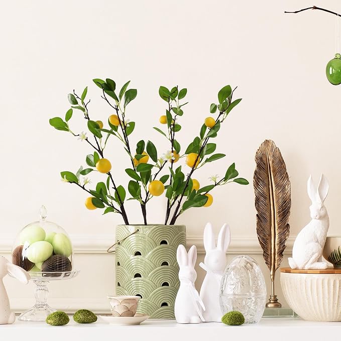 ucky Artificial Lemon Branches，4pcs of 27 Inch, Realistic Green Leaves and Yellow Lemon Fruit, Spring Summer Decoration Plants, Kitchen Decor Plant, Home Decor Plants，Greenery Stems-Ruum Studio Home