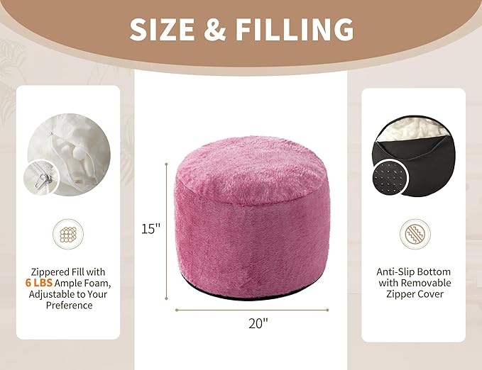 Round Storage Ottoman Bench 20"x15" Round Ottoman Cover with Foam Floor Chair Farmhouse Puff Ottom Pouf Stool for Bedroom Soft Large Pouf Ottom Purple Foot Stool Ottom for Accent Chair-Ruum Studio Home