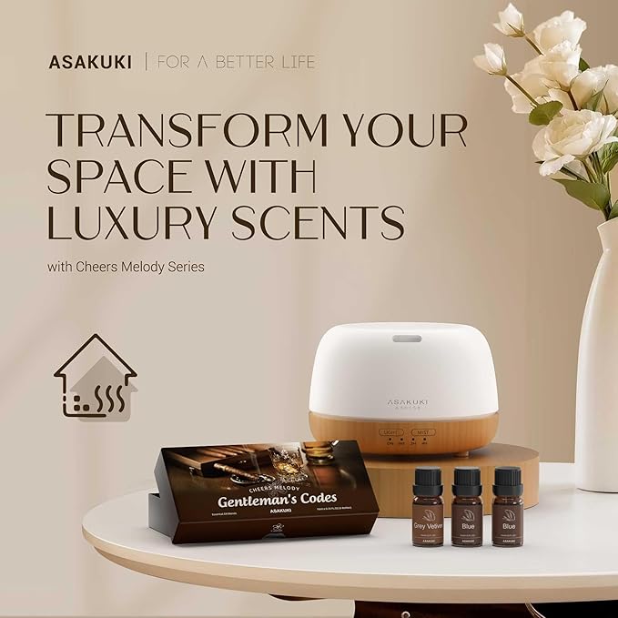 ASAKUKI Essential Oils Set – 6×10ml Cologne-Inspired Unisex Fragrance Oils for Diffusers – Elegant, Clean, and Confident Scents Loved by Women and Men-Ruum Studio Home