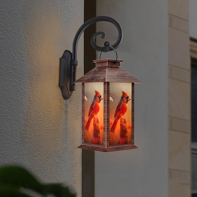 Solar Lanterns Outdoor, Waterproof Cardinal Garden Hanging Lanterns with LED Flickering Flameless Candles, Lantern Decor Birthday Gifts for Women Mom Grandma-Ruum Studio Home