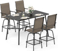 Sophia & William Outdoor Bar Set, Patio Bar Table and Chairs Set, Bar Height Patio Set - 4 x Swivel Bar Chairs(Brown), 1 x Rectangular Bar Table(Black)-Ruum Studio Home