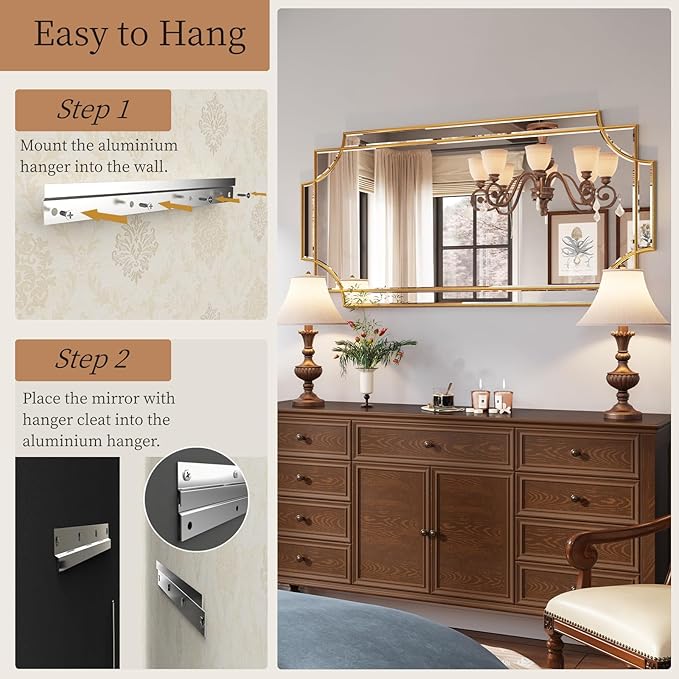 Kelly Miller 24"x48" Large Gold Mirror for Wall, Gold Traditional Wall Mirror Art Decorative Mirror Beveled Full Length Mirror Home Decor for Bathroom Living Room Bedroom Kitchen Farmhouse Entryway-Ruum Studio Home