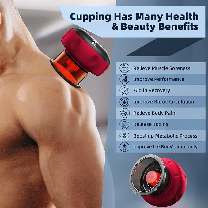2 Electric Cupping Therapy Set, 5-in-1 Smart Cupping kit with Red Light Therapy, Gua Sha Massage Tool, Relieves Neck Shoulder Back Aches Muscle Soreness, Improves Blood Circulation - Red-Ruum Studio Home
