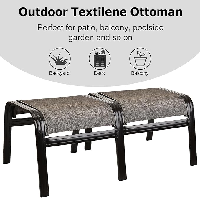 Patio Outdoor Ottoman Footstools Assembled Aluminum Footrest Side Table Small Chairs Patio Ottoman 2 Set Brown-Ruum Studio Home