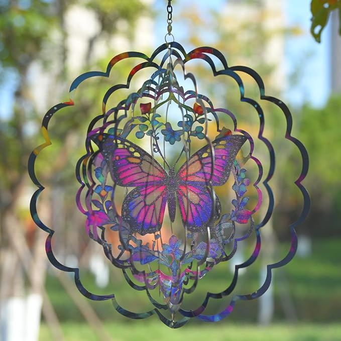 Wind Spinners Outdoor Butterfly Decorations - Birthday Gifts for Women Mom Grandma, Butterflies Hanging Wind Spinner 12 inch 3D Wind Sculptures for Garden Decor for Outside, Patio, Yard, Outdoor-Ruum Studio Home
