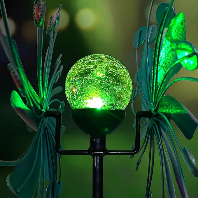 Solar Wind Spinners for Yard and Garden-60.6 Inch 360° Metal Wind Sculptures Outdoor Clearance Kinetic Windmills with Multi Color Led Glass Ball-Ruum Studio Home