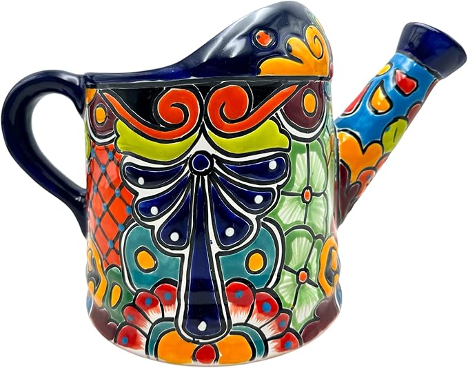 Talavera Watering Can Planter Large Flower Pot Large Mexican Pottery Folk Art Hand Painted Home Decor Garden Ceramic Handmade Multicolor 15" (Coablt Multi)-Ruum Studio Home