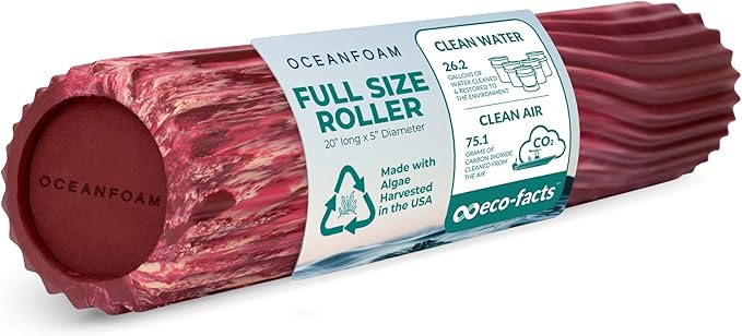 Oceanfoam Tidal Roller - Maroon, Blush & Hot Pink Marbled - Muscle Massage Foam Roller for Back Pain & Stretching - Firm & Ergonomic Wide Wave Textured - Yoga & Athletics - Full Size, 20" x 5"-Ruum Studio Home
