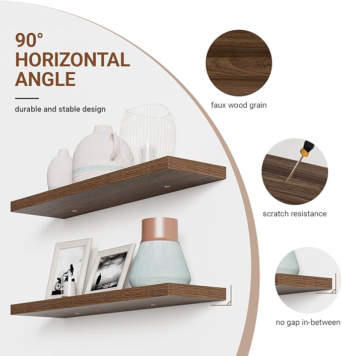 Heimlove 40 Inches Floating Shelves for Wall,9.3" Deep Walnut Long Floating Shelves Set of 2,Large Display Shelf & Storage Shelf,Wall Shelf for Bathroom Bedroom Living Room Kitchen Office-Ruum Studio Home