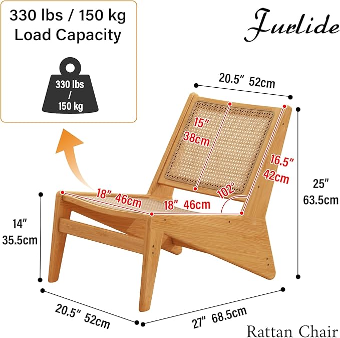 Rattan Chair 2Pcs, Mid Century Modern Accent Chair, Leisurely Reading Chair for Living Room（Wood）-Ruum Studio Home