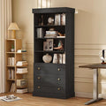 Vyre 71" Tall Farmhouse Bookshelves with Drawers, Large Modular Bookcase with Adjustable Shelves, Storage Cabinet for Living Room, Kitchen, Home Office, Black-Ruum Studio Home