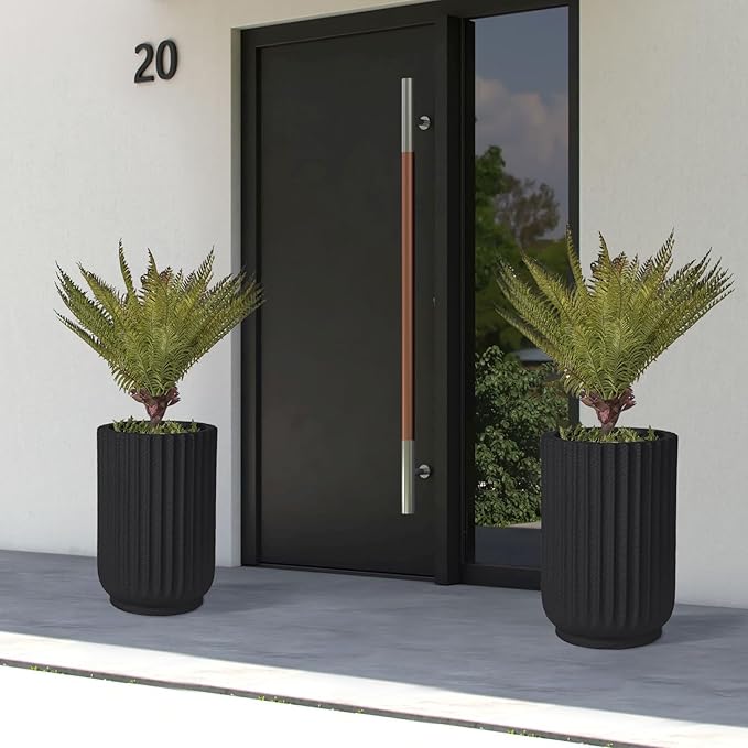 Classic Roman Column Style Planter | 20" Tall | Black & White Options | Ideal for Entrance & Living Room Corner | Durable Fiberglass Composite-Ruum Studio Home