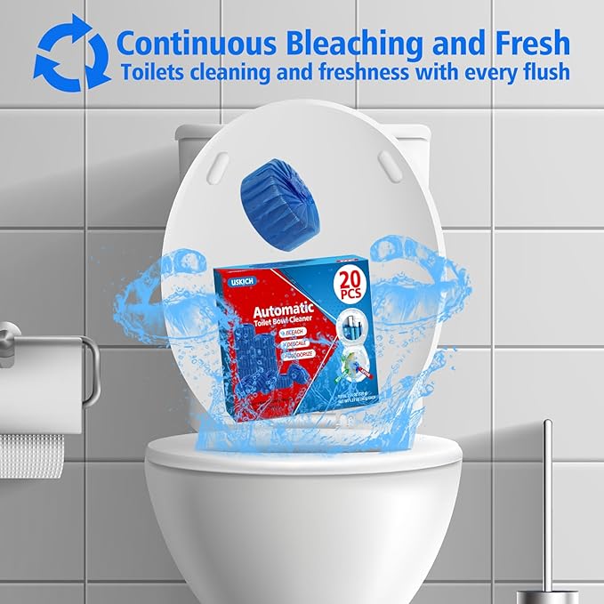 USKICH Toilet Bowl Cleaner Tablets 20 PACK, Bathroom Automatic Toilet Tank Blue Cleaners with Bleach, Slow-Releasing Household Toilet Cleaners for Deodorizing, Descaling, against Tough Stains-Ruum Studio Home