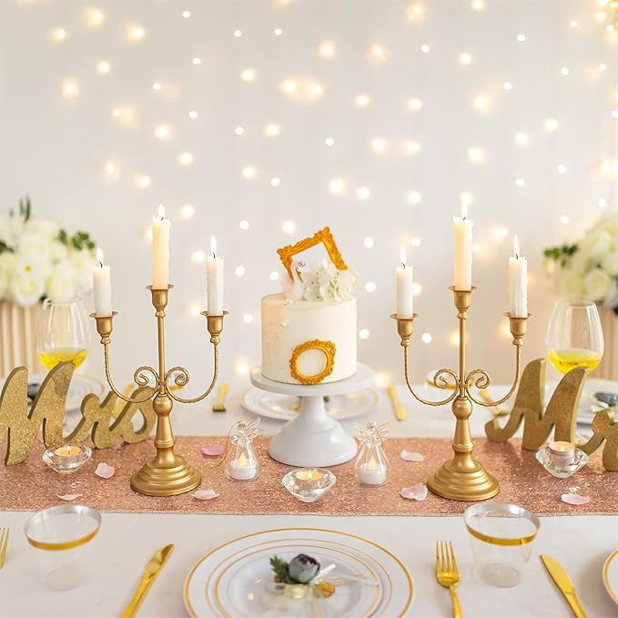 Sziqiqi Gold Taper Candle Holder for Centerpiece - 3-arm Candlesticks Holder for Wedding Table Centerpieces Metal Candle Stick Holders for Fireplace Mantle Set of 6-Ruum Studio Home