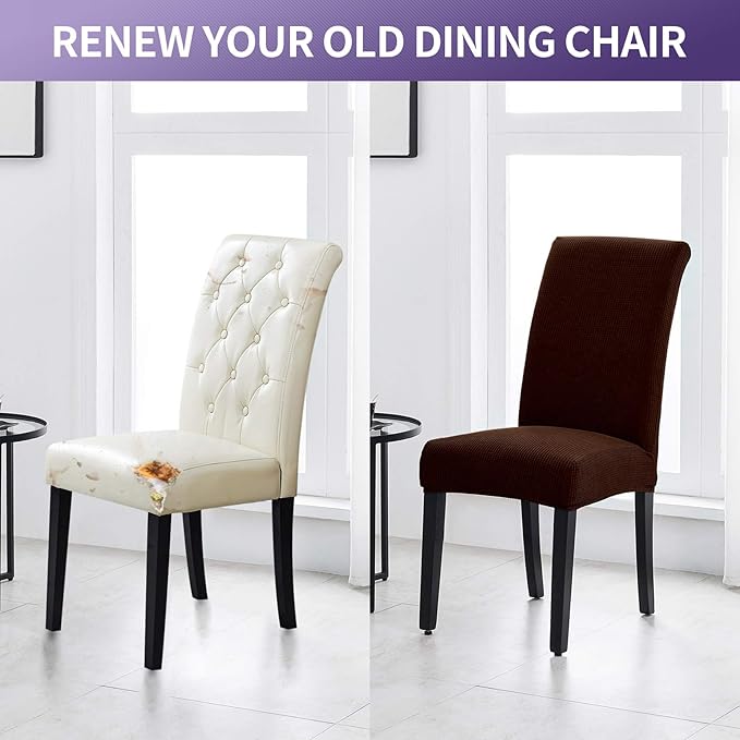 Joccun Chair Covers for Dining Room Set of 6,Dining Chair Slipcovers Stretch Dining Room Chair Covers Seat Protector,Washable Parsons Chair Cover for Home,Hotel(Chocolate,6 Pack)-Ruum Studio Home