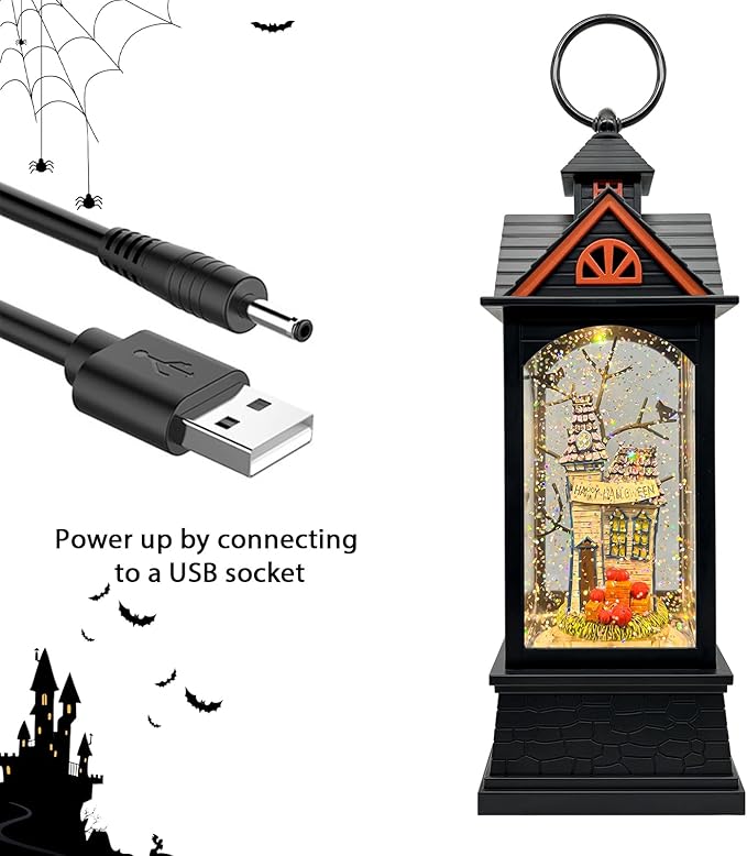 Halloween Snow Globe Lantern with 6 Hour Timer,Halloween Decorations Indoor for Home,Halloween Decor,USB or Battery Powered for Halloween Lanterns,Halloween Spooky Town-Ruum Studio Home