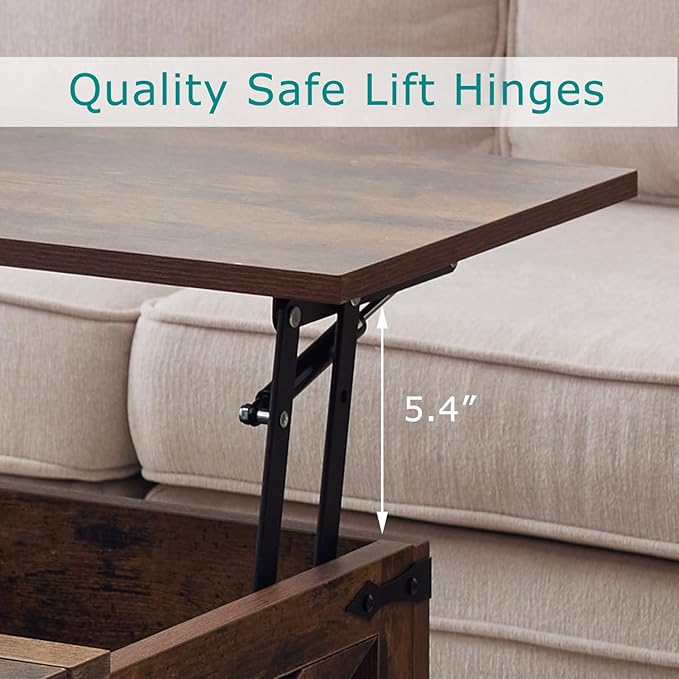 Coffee Table with Storage, Rustic Brown Square Coffee Tables for Living Room, Lift top Coffee Table with Large Hidden Compartment, Smart Cocktail Tables with Flip Top Lids for Home Office-Ruum Studio Home