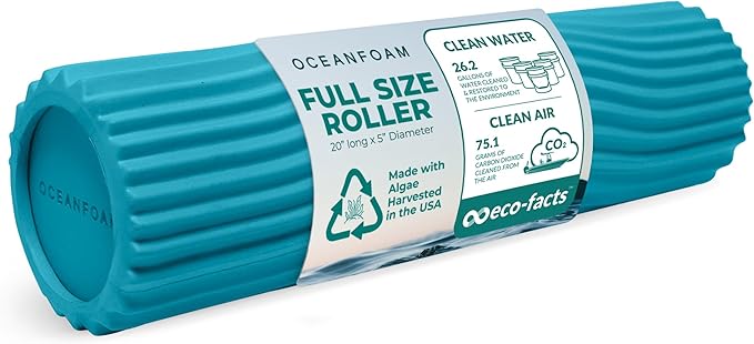Oceanfoam Tidal Roller - Miami Blue - Muscle Massage Foam Roller for Back Pain & Stretching - Firm and Ergonomic Wide Wave Textured - Yoga, Athletics, & Wellness - Full Size, 20" x 5"-Ruum Studio Home