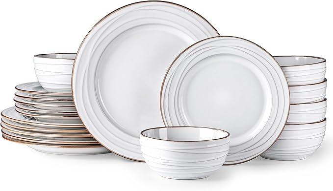 GBHOME Ceramic Dinnerware Sets,18 pcs Embossed Elegant Stoneware Plates and Bowls Sets, Housewarming Wedding Gift | Dishwasher & Microwave Safe | Dishes Set Service for 6-Ruum Studio Home