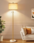 Modern Gold Floor Lamp for Living Room - Adjustable Height Standing Lamp with Marble Base & Linen Shade, 3-Way Dimmable Tall Floor Light for Bedroom, Reading, Bulb Included-Ruum Studio Home