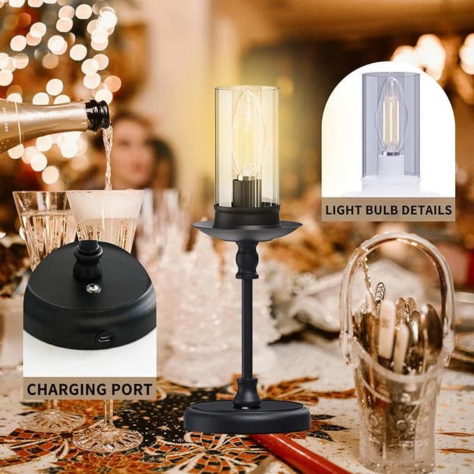 Vintage Cordless LED Candle Table Lamp Rechargeable Battery Powered Lamp, Touch Control, Metal Finish, Suitable for Bedroom, Dining Room, Wedding, Thanksgiving, Christmas, Wedding, Party, Birthday-Ruum Studio Home