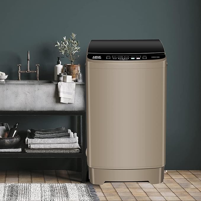 17.7 lbs Full Automatic Washing Machine with LED Display Compact Washing Machine with Drain Dump, 10 Wash Programs and 8 Water Levels Ideal for Dorms, Apartments, RV, Gold, KB03 GOLD6-3-Ruum Studio Home