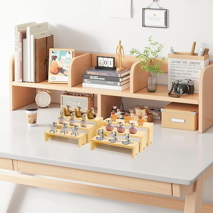 Display Wood Risers Wooden Stand 3 Tier 4 Set 12 Pieces Wooden Stands Decorative Rectangular Display Cupcake Stands Perfume Racks Cologne Organizer(Nature)-Ruum Studio Home