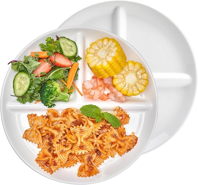 Sweese Porcelain Division Dinner Plates Set of 2, 9 Inch Divided Plates for Adults, Balanced Meal Building - White-Ruum Studio Home