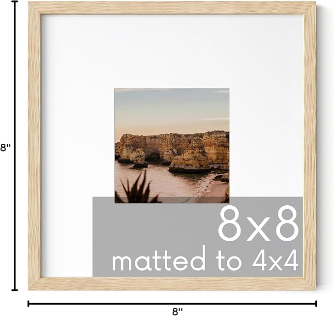 HAUS AND HUES Solid Oak 8"x8" Picture Frame Matted to 4"x4" - 8x8 Square Frame With or Without Mat, 8x8 Wood Frame, Square Photo Frame, 8 x 8 Wood Picture Frame (Beige Oak)-Ruum Studio Home