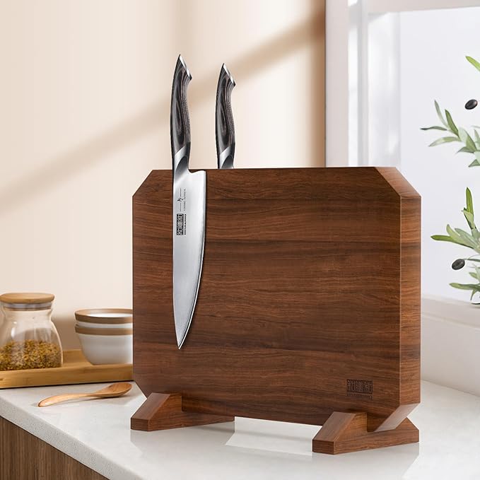 Magnetic Knife Block, Thickened Acacia Wood Kitchen Knife Holder Stand with Strong Magnets, Multifunctional Double Side Knife Storage Organizer for Kitchen Counter-Ruum Studio Home