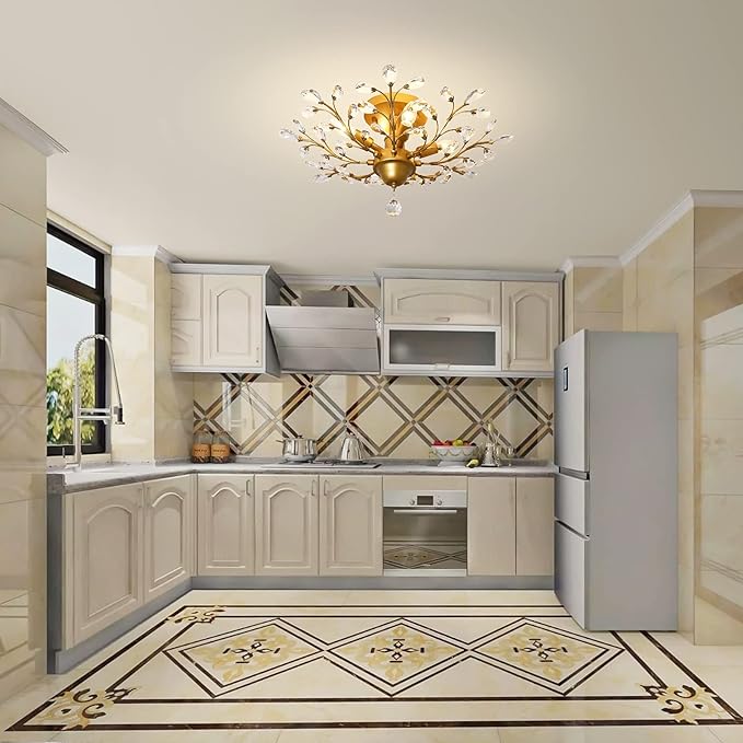 Ganeed Crystal Chandeliers,K9 Crystal Ceiling Light,Vintage Light Fixtures Pendant Lighting for Living Room Bedroom Restaurant Porch Hallway (4-Light,Golden)-Ruum Studio Home