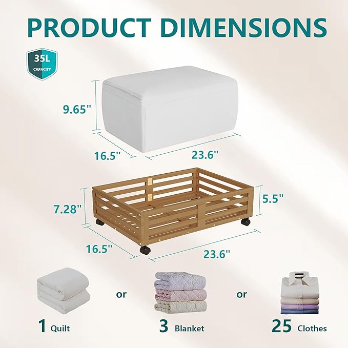 Bamboo Under Bed Storage Containers- Underbed Organizer with Wheels with Large Dust Bag,Sturdy Wood Rolling Under the Bed Shoe Storage Organizer Drawer 2 Packs (Walnut, Small)-Ruum Studio Home