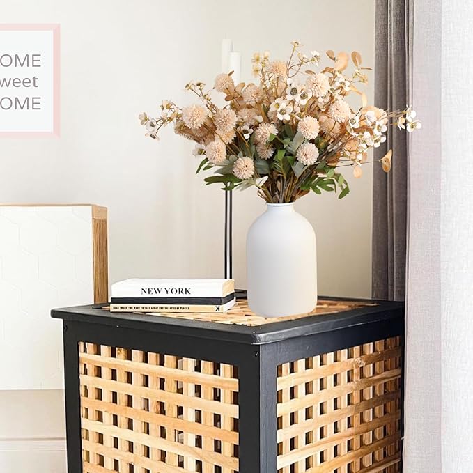 Beige Silk Flower Arrangements For Home Decor, Large Floral Centerpieces For Tables, Fake Mums + Eucalyptus + Wild Flowers in Bulk, Long Stem Artificial Flowers Coffee Dining Table, Faux Mums Flowers-Ruum Studio Home