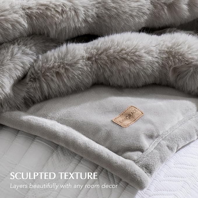 EVERGRACE Ultra Soft Luxury Fluffy Ridgeline Faux Rabbit Fur Throw Blanket, Thick Warm Bubble Throw for Bed, Cozy Plush Reversible Blankets for Couch, Chair, Sofa, Taupe, 50x60 Inches, 870 GSM-Ruum Studio Home