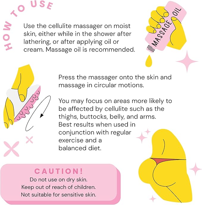 Scala Silicone Anti Cellulite Massager, Body Shower Scrubber, Cellulite Remover - Improve Circulation, Distribute Fat Deposits, Body Massager, Exfoliator, Fat Roller Use with Creams and Oils - Pink-Ruum Studio Home